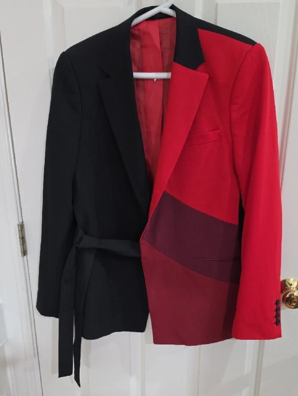 boohooMAN Slim Fit Colour Block Belted Suit Set Black & Red Love Island 36R 30R